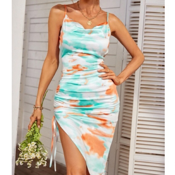Boho brush print slit thing cami  dress - Picture 5 of 9